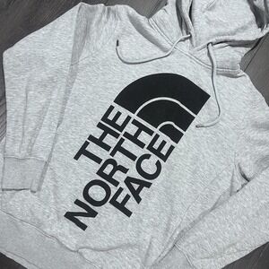 Y2K North Face Hoodie Sweatshirt Women Large Gray Spell Out Big Print Half‎ Dome